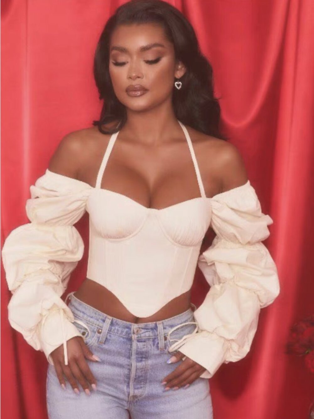Oh Polly White Puff Sleeve Corset Top Bustier Crop Top UK8 US4 X/XS